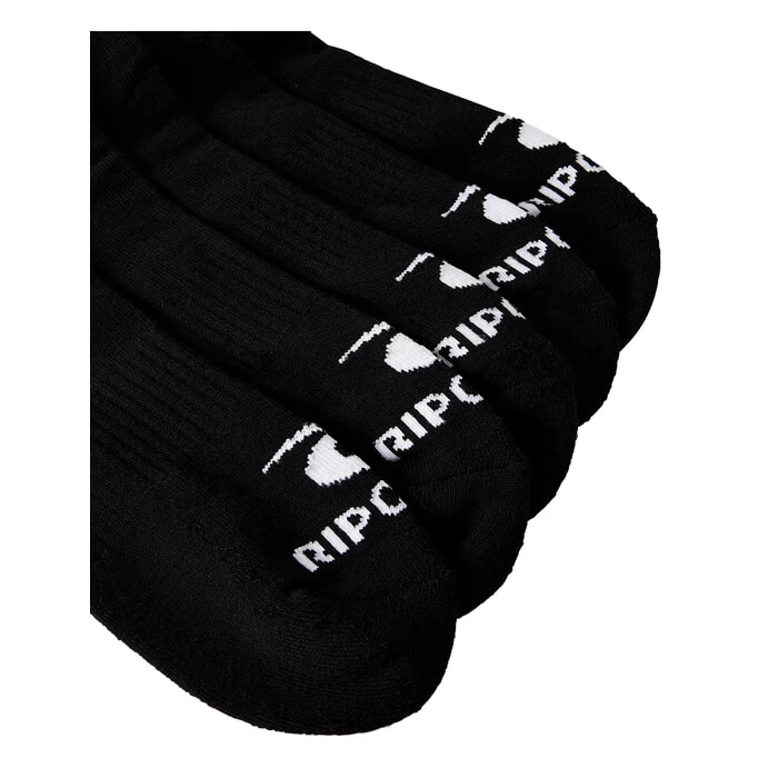Rip Curl Brand Ankle Sock 5-Pk Crew Socks In Black 3 Rip Curl Brand Ankle Sock 5-Pk Crew Socks In Black - Image 3