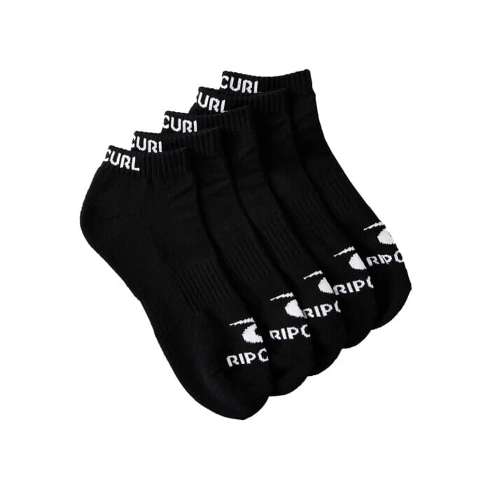 Rip Curl Brand Ankle Sock 5-Pk Crew Socks In Black 1 Rip Curl Brand Ankle Sock 5-Pk Crew Socks In Black