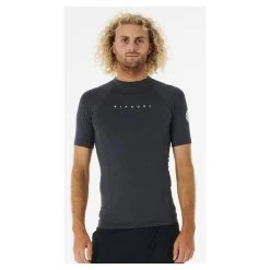 Rip Curl Dawn Patrol Performance Short Sleeve Rash Vest In Black Marled