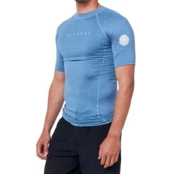 Rip Curl Dawn Patrol Short Sleeve Rash Vest In Mid Blue Marle