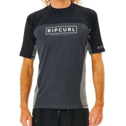 Rip Curl Drive Relaxed Short Sleeve Rash Vest In Black