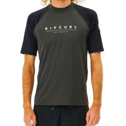 Rip Curl Shockwaves Short Sleeve Rash Vest In Black Marled