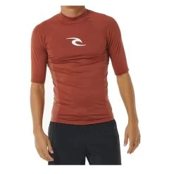 Rip Curl Waves UPF Performance Short Sleeve Rash Vest In Red